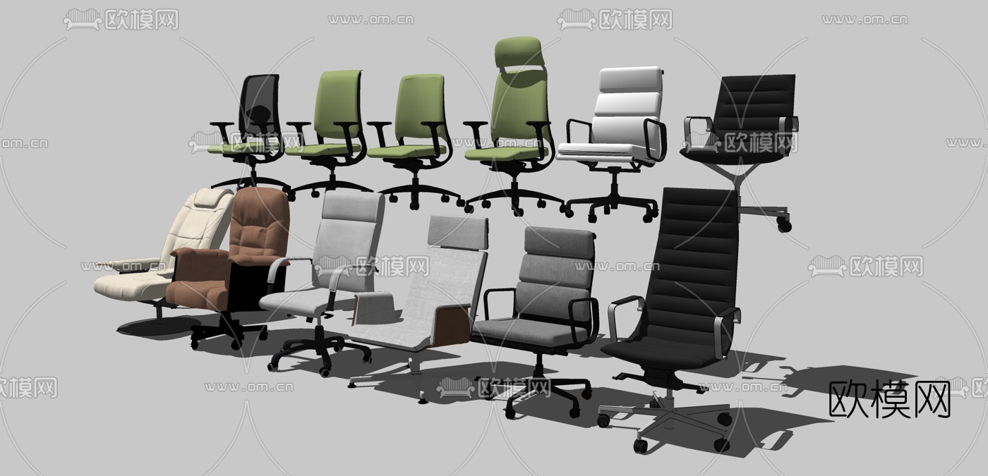 现代办公转椅组合su模型下载（渲染图1）