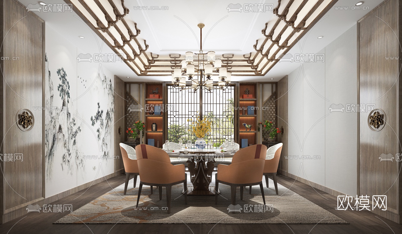 新中式酒店餐厅包房3d模型