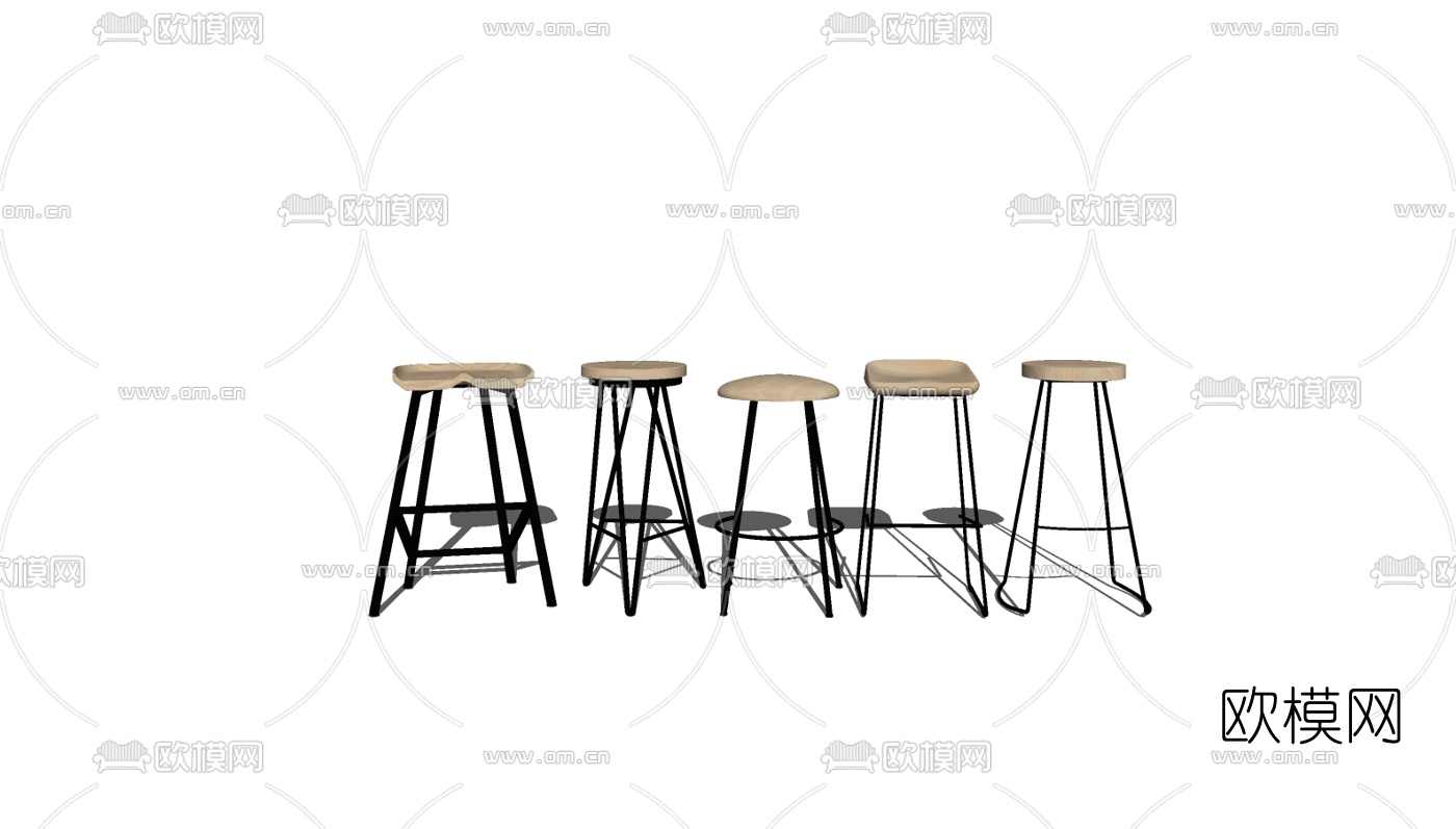 工业风吧台椅组合su模型下载（渲染图2）