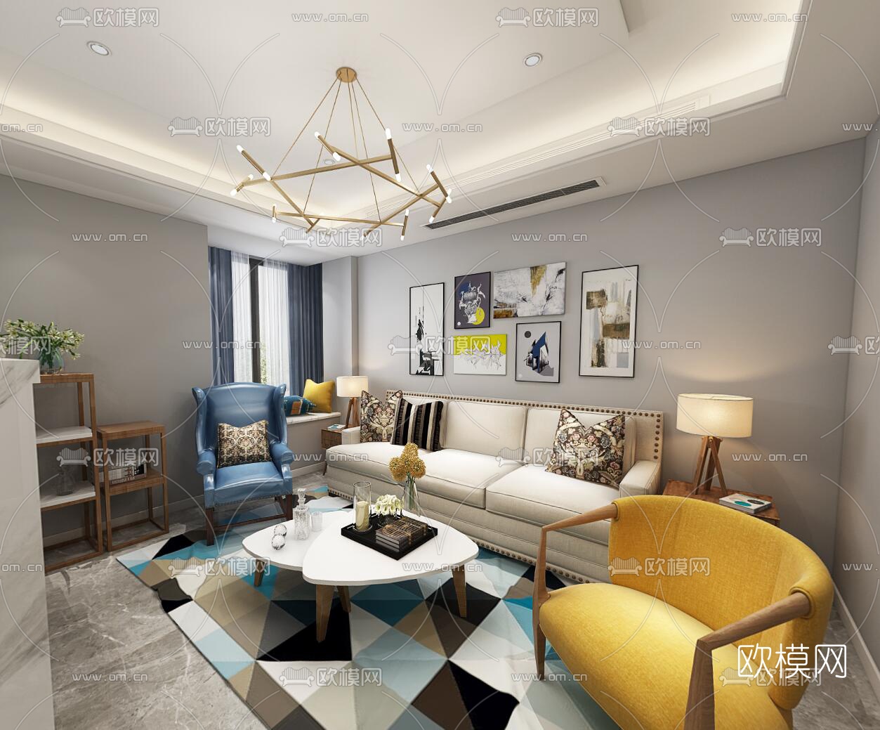 现代公寓客厅餐厅VR全景3D模型