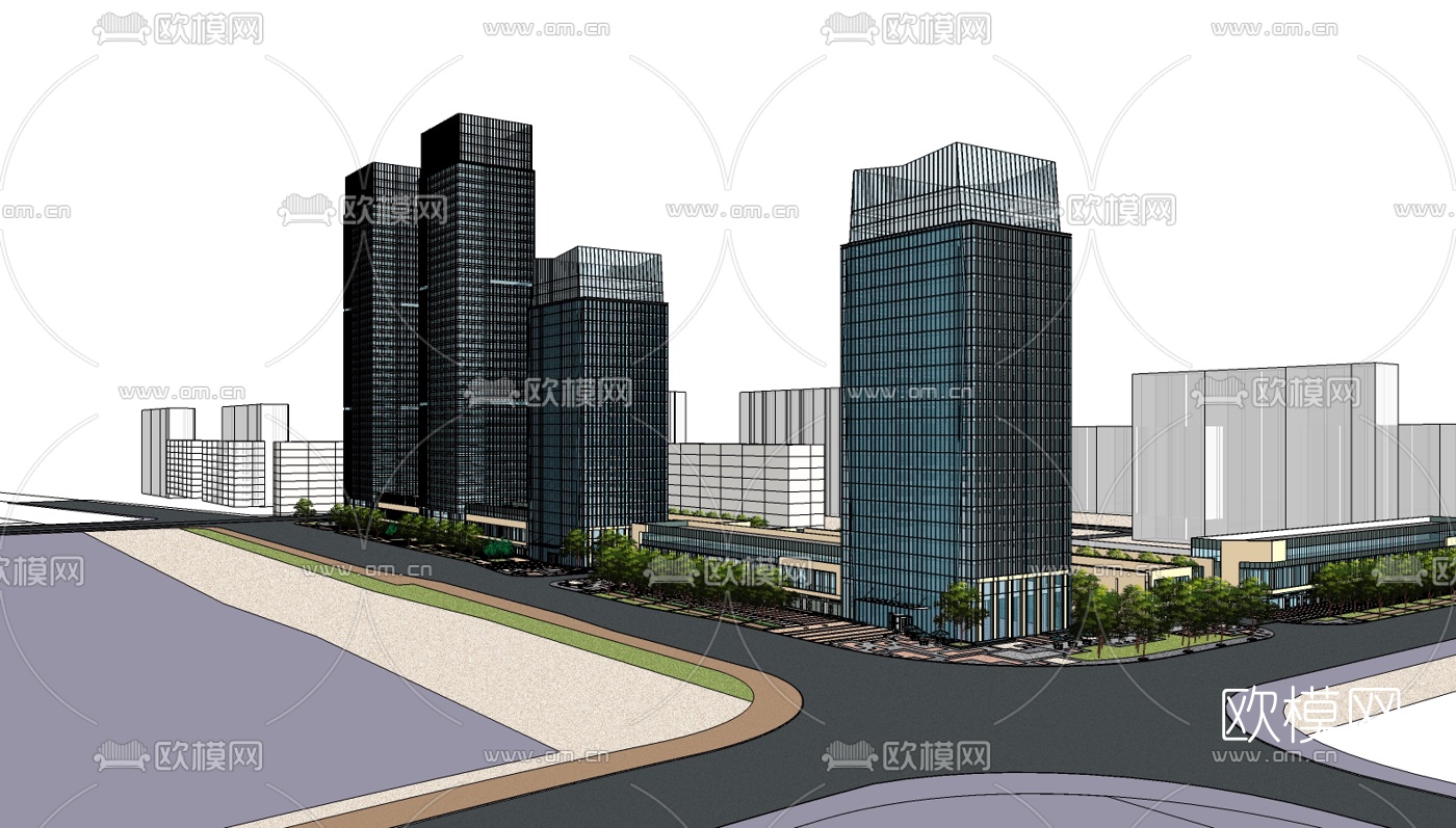 现代办公楼su模型下载