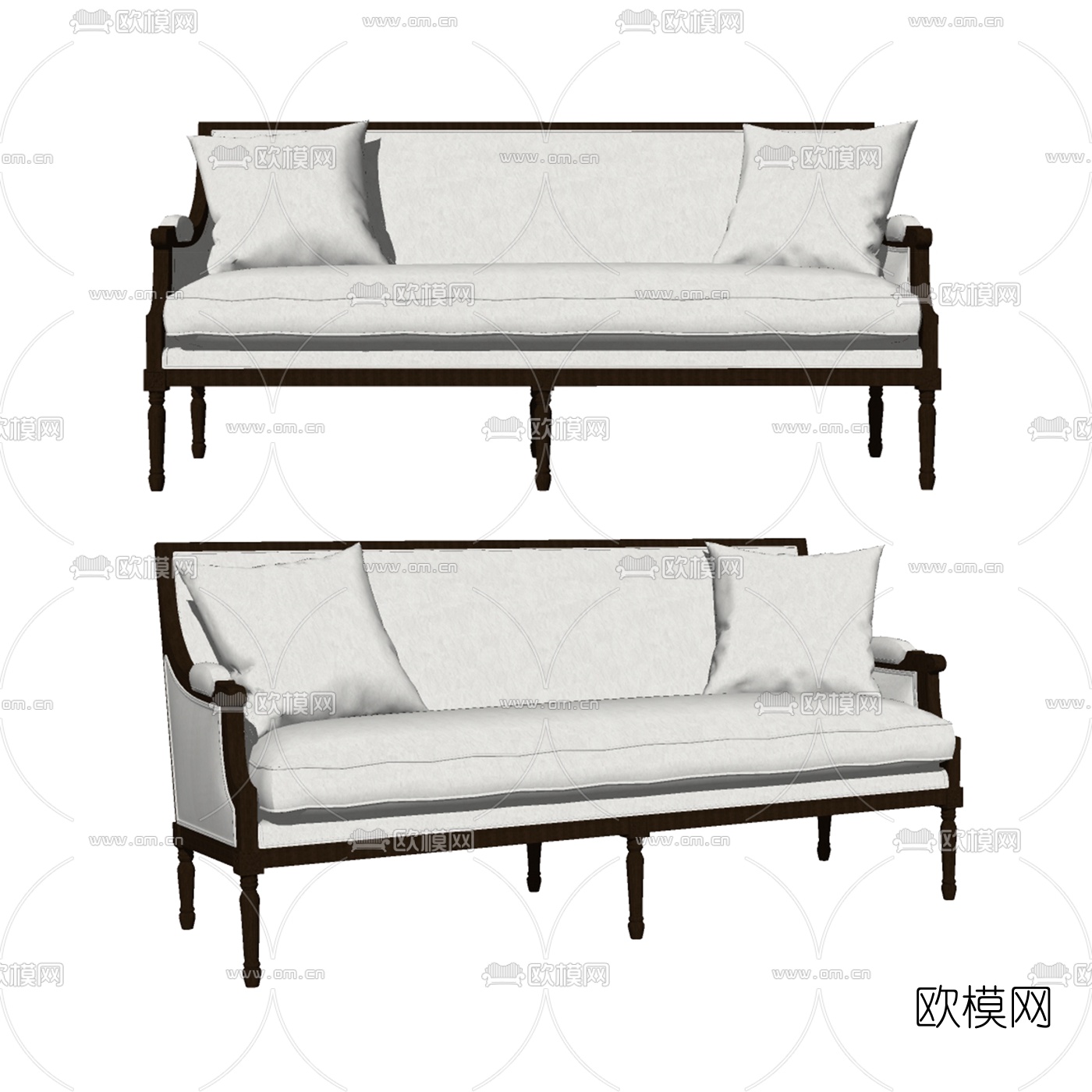 美式实木布艺双人沙发免费su模型下载