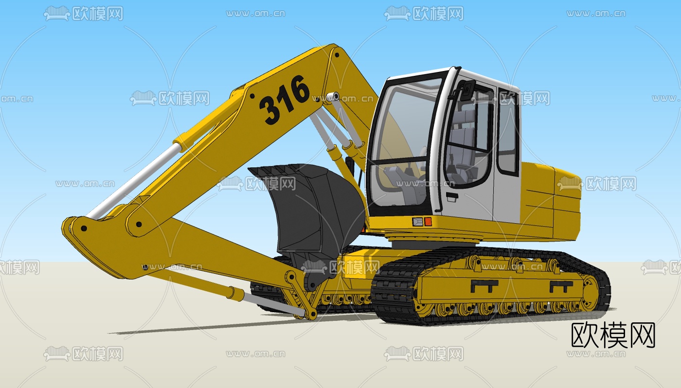 现代挖掘机免费su模型下载（渲染图1）