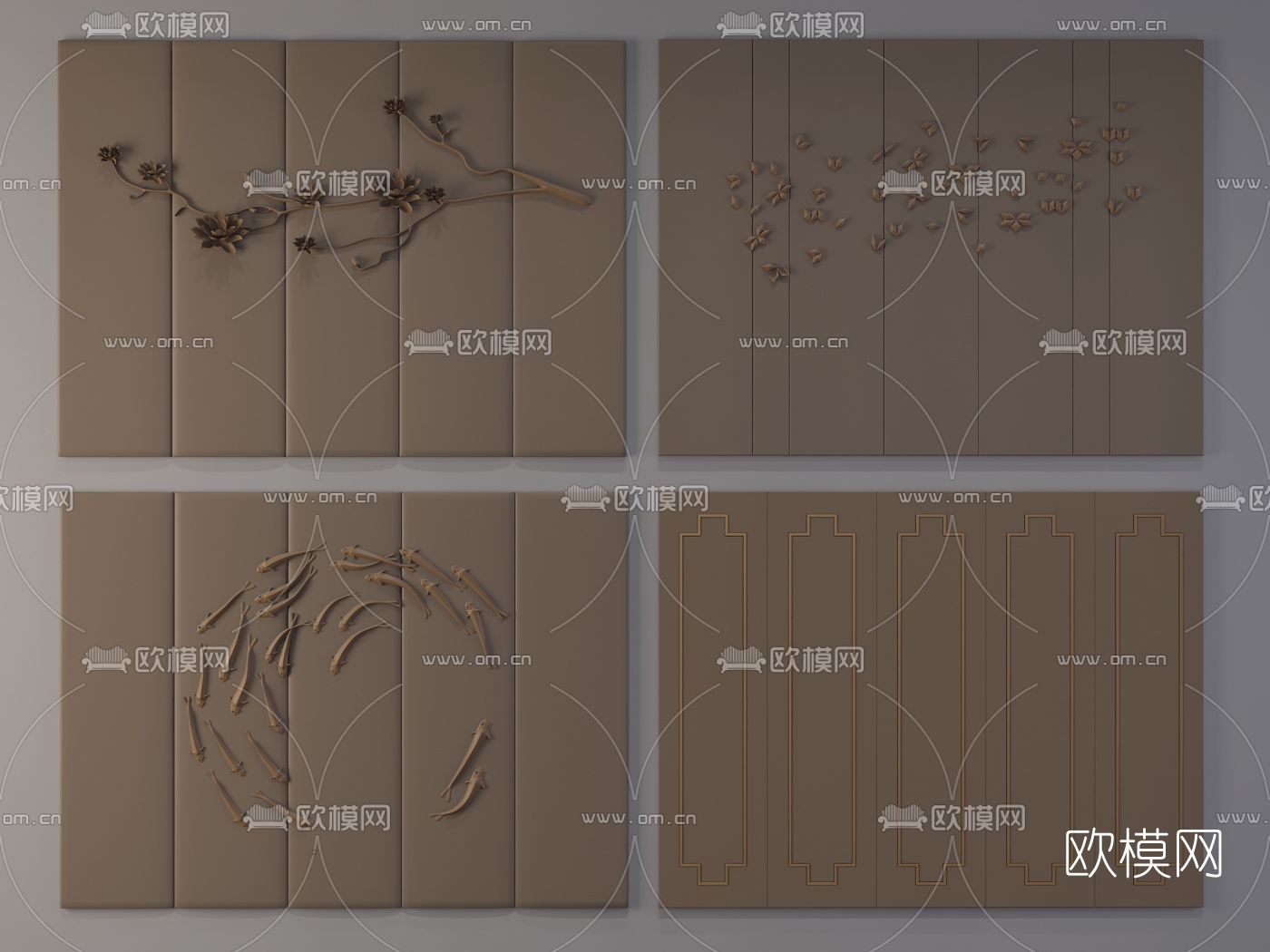 新中式浮雕软包硬包组合3d模型