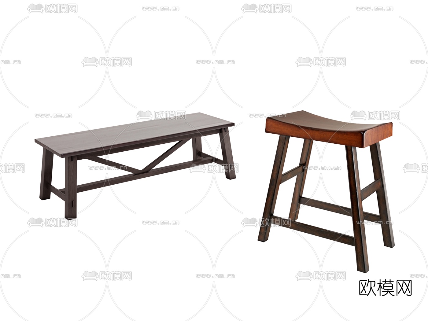 现代实木凳子3d模型下载（渲染图1）
