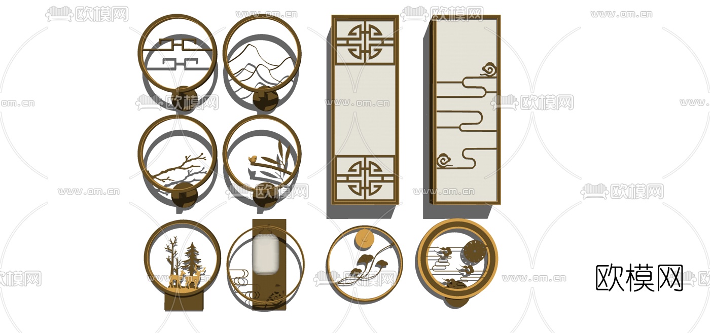 新中式壁灯组合su模型下载