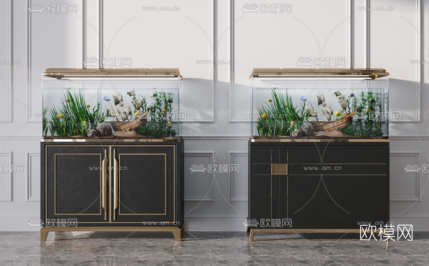 现代鱼缸水族箱3d模型下载