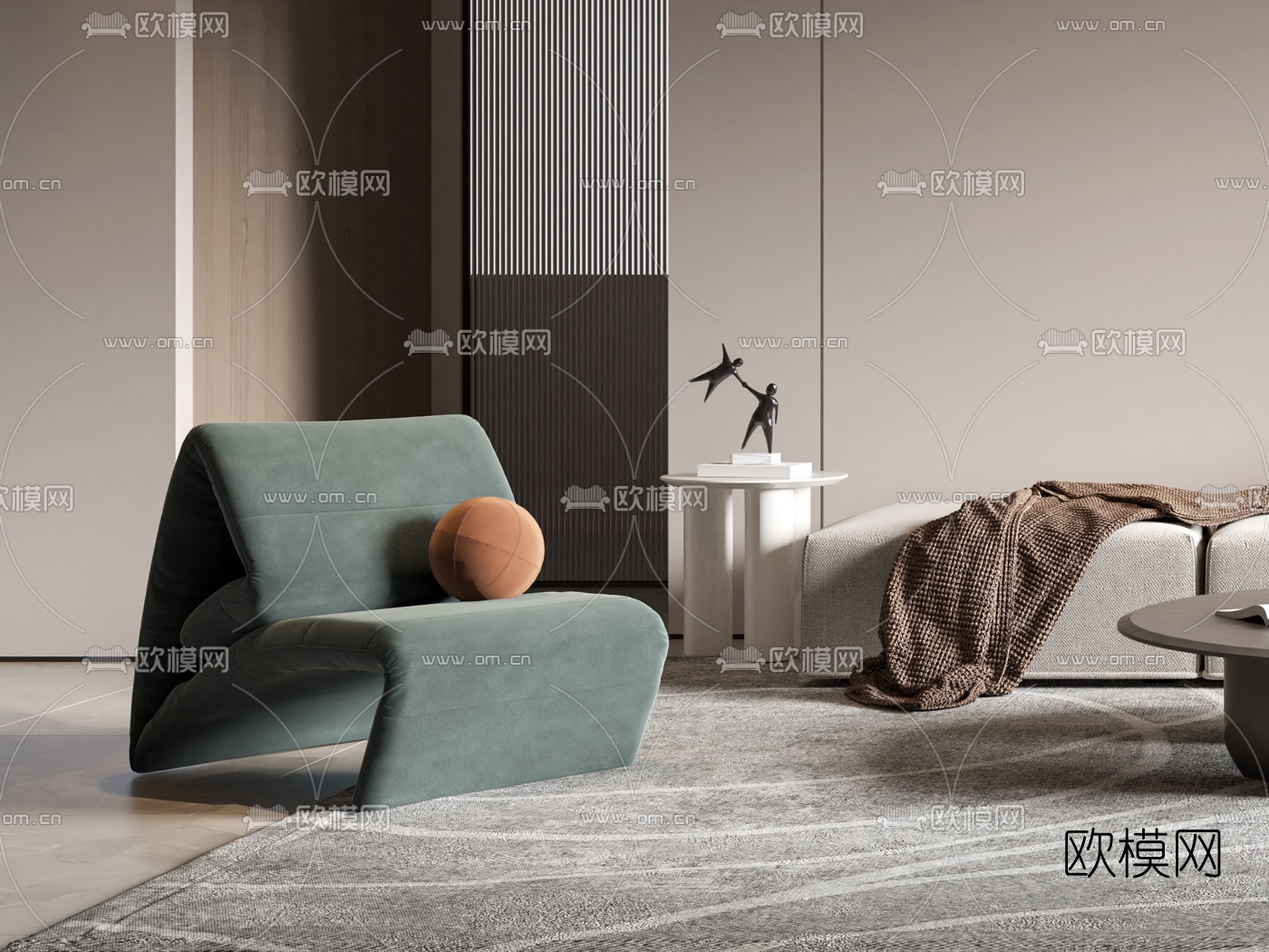 现代布艺转角沙发组合3d模型下载（渲染图3）