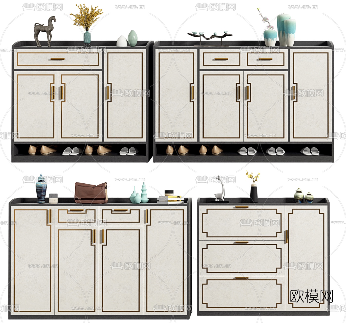新中式轻奢鞋柜su模型下载（渲染图1）