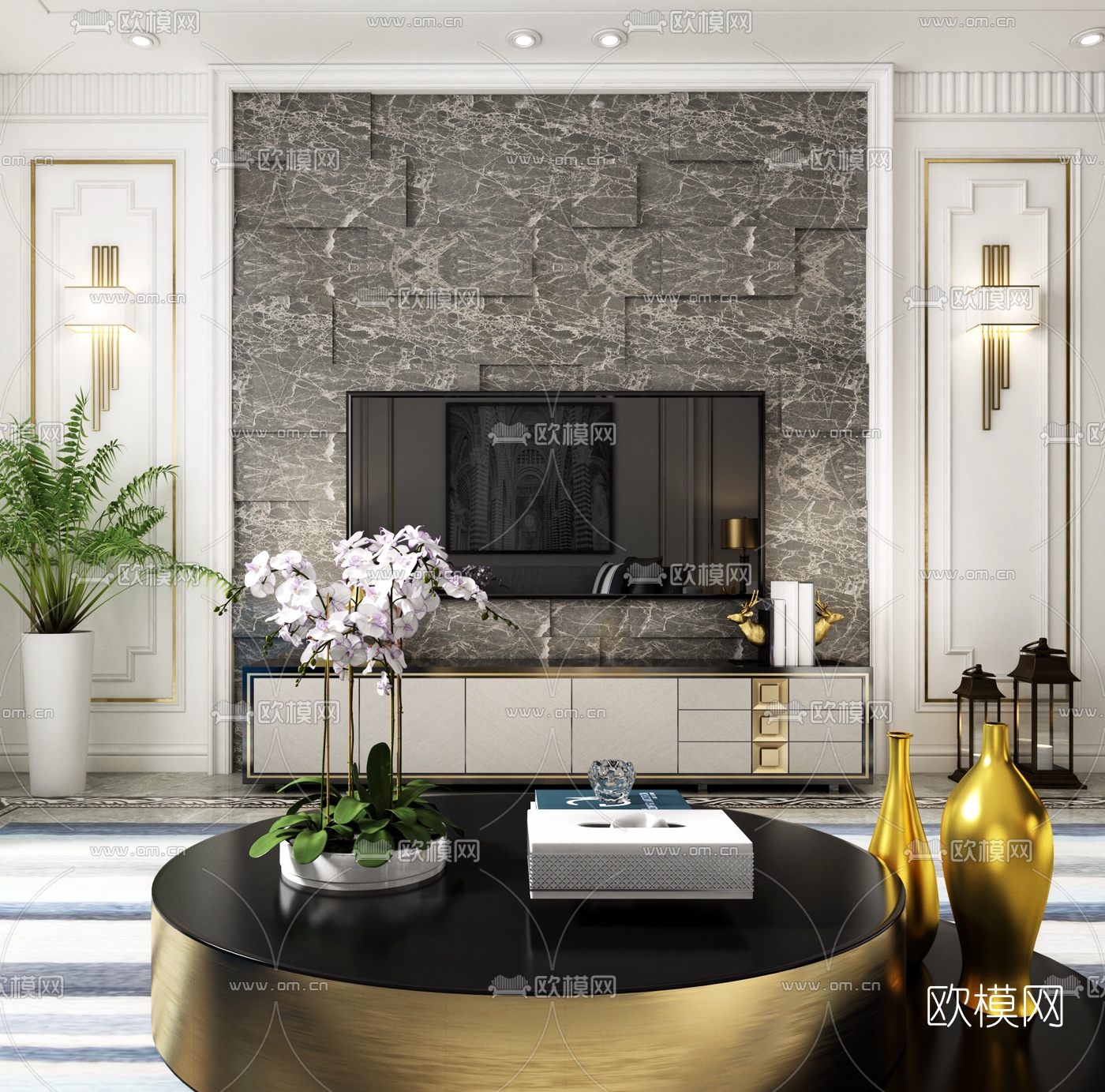 后现代客厅3D模型下载（渲染图3）