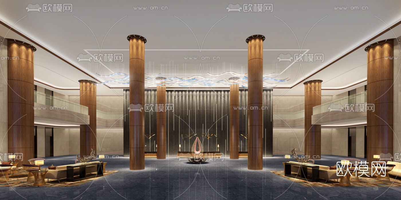 现代轻奢酒店大堂3d模型-免费3dmax模型库-欧模网