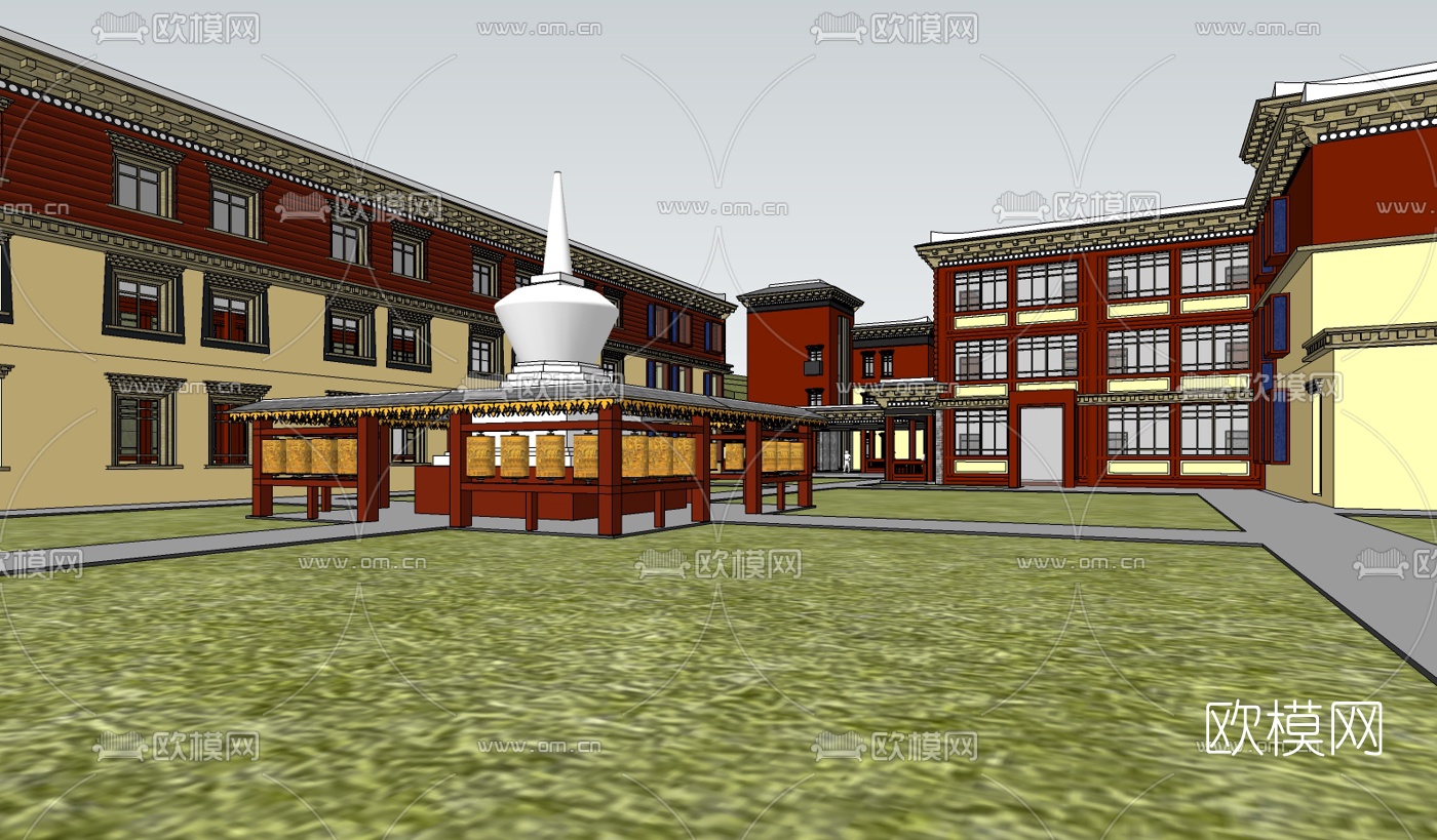 藏式教学楼su模型下载（渲染图2）