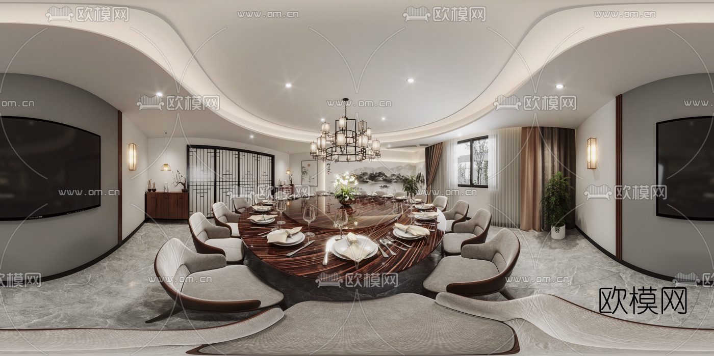 新中式餐厅包房vr全景3d模型