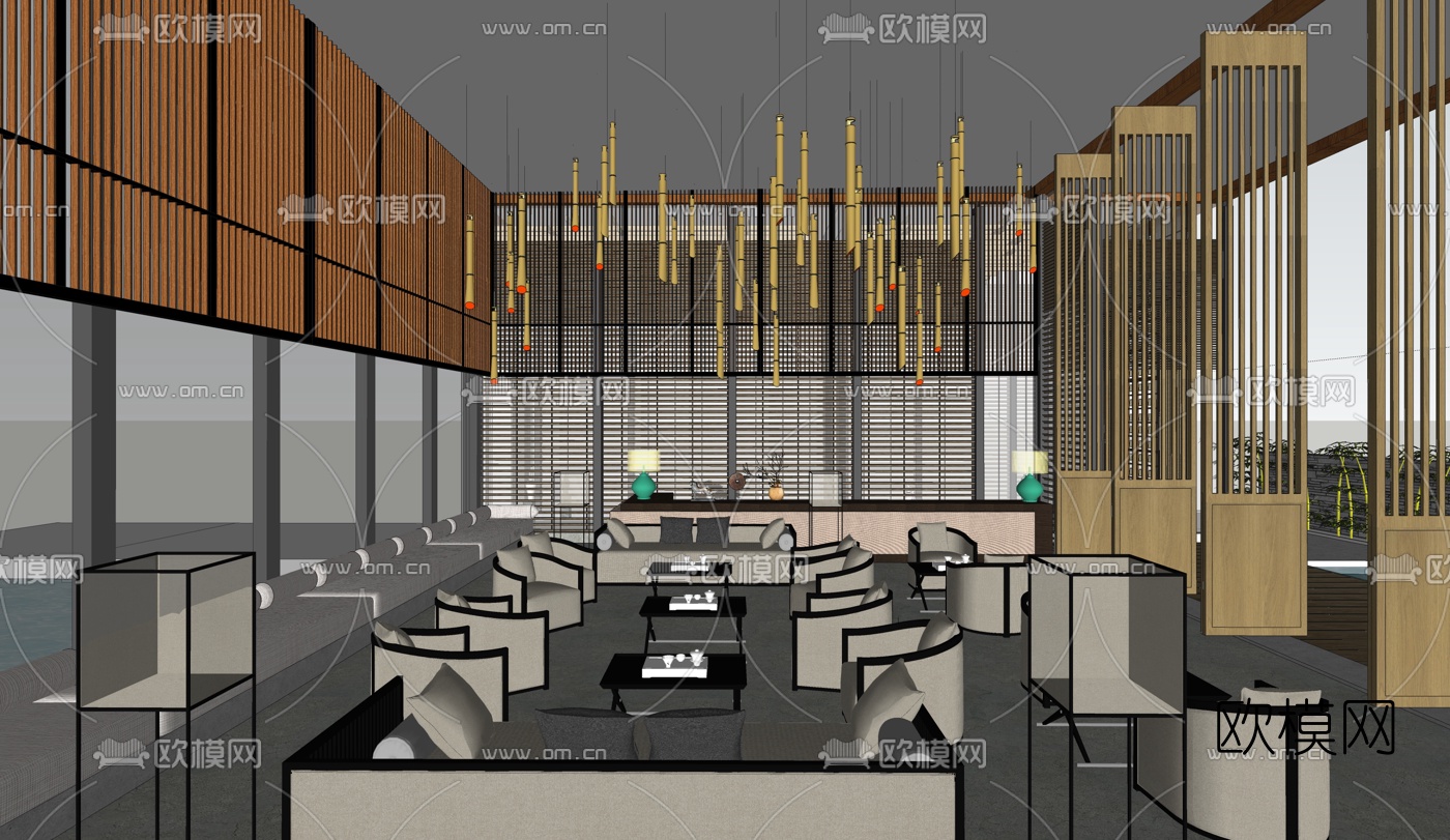 中式禅意会所大堂su模型下载（渲染图4）
