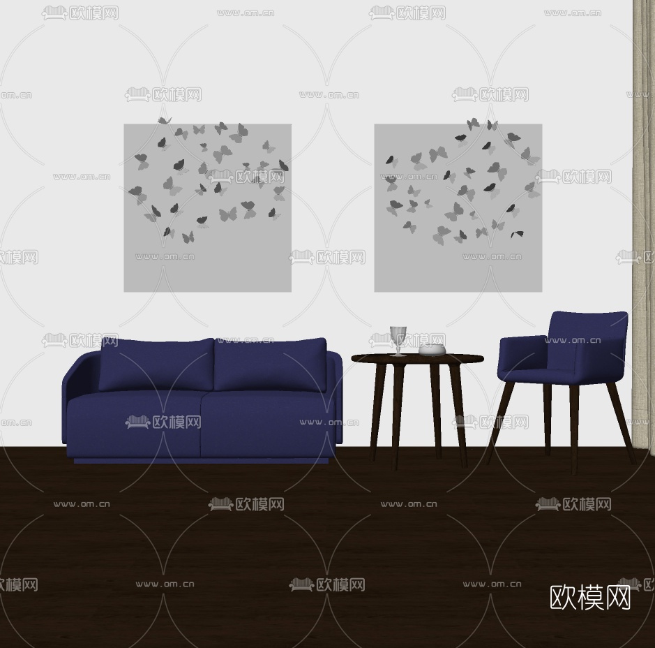 现代皮革双人沙发免费su模型下载