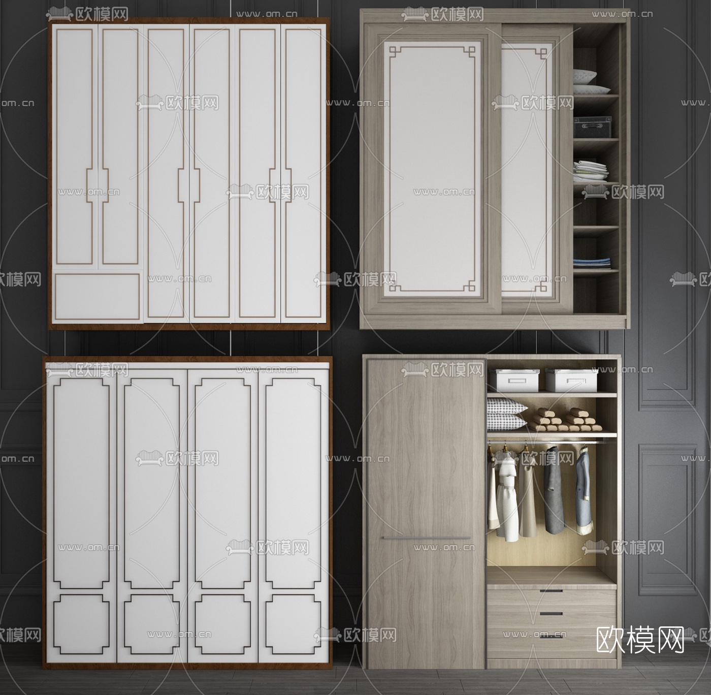 新中式實木推拉門衣櫃3d模型