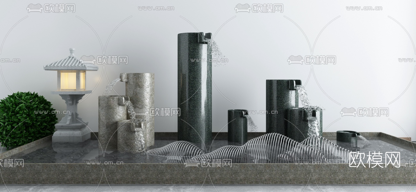 新中式庭院水景园艺小品3d模型