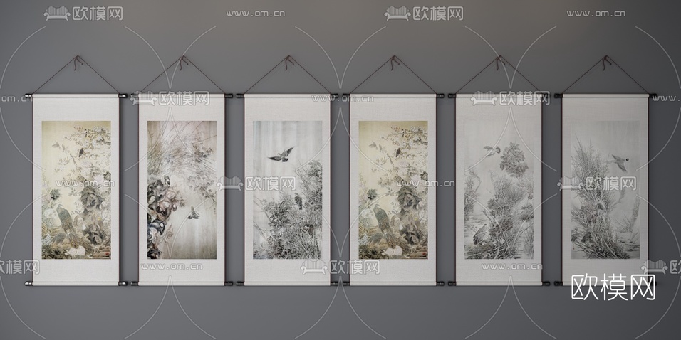 中式装饰挂画组合3D模型下载