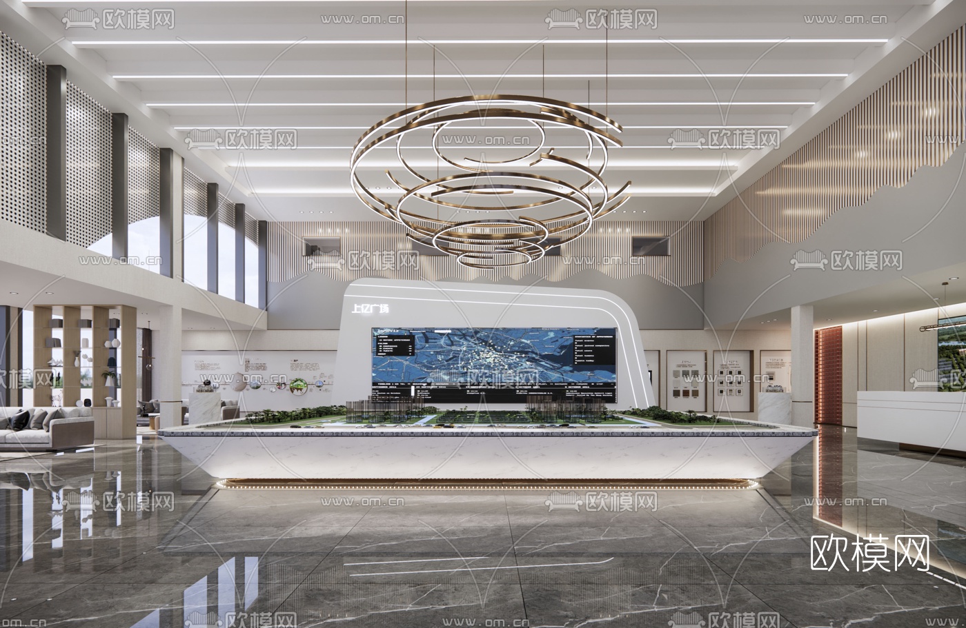 现代轻奢售楼处su模型下载（渲染图1）