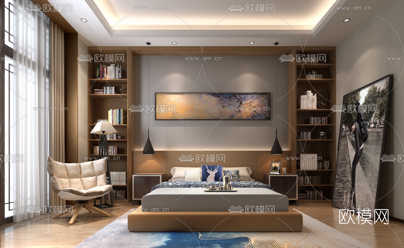 现代卧室3D模型下载_ID10708274_3dmax免费模型-欧模网