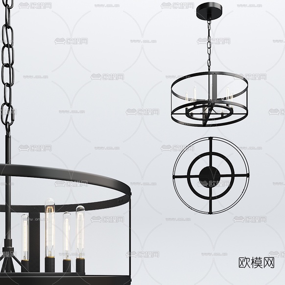 工业风铁艺吊灯3d模型下载