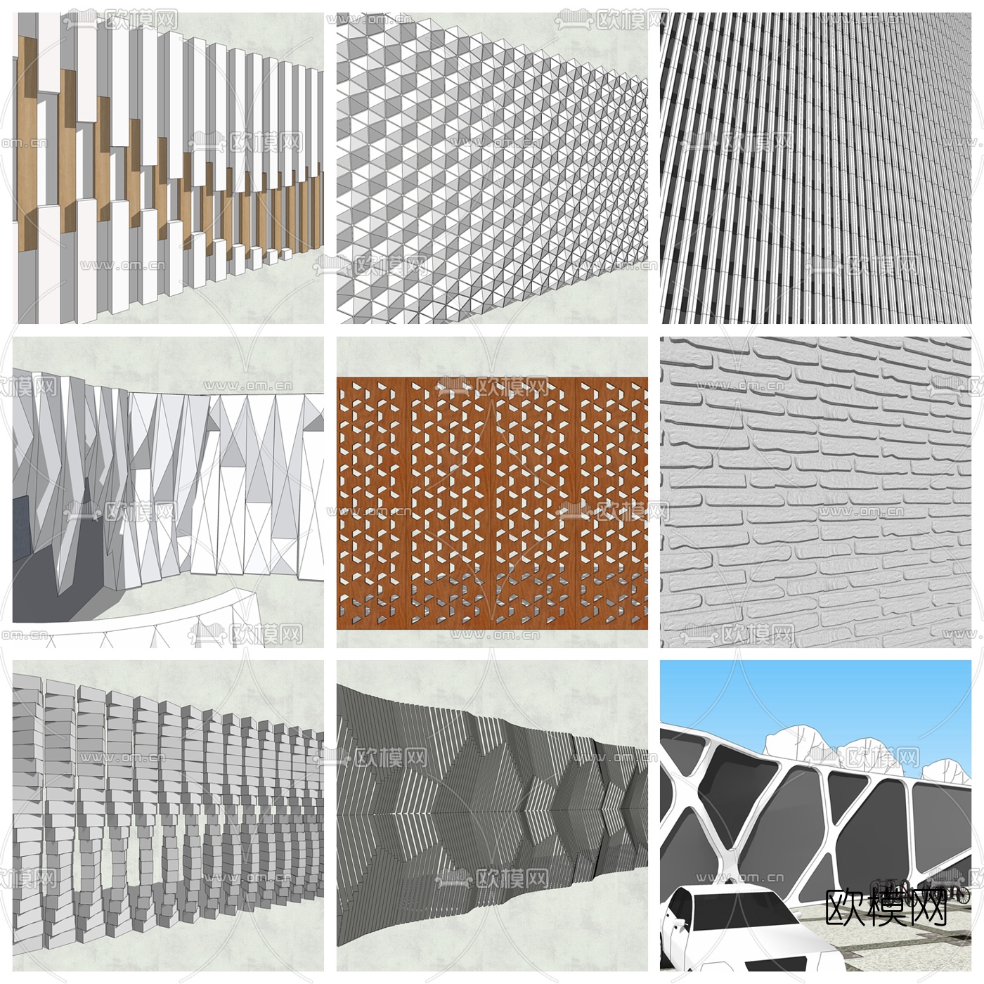 现代背景墙组合su模型下载