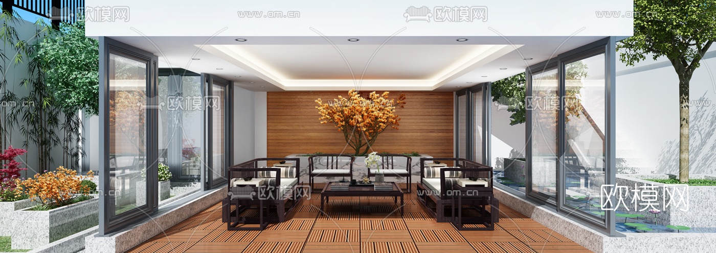 中式茶室阳台庭院3D模型