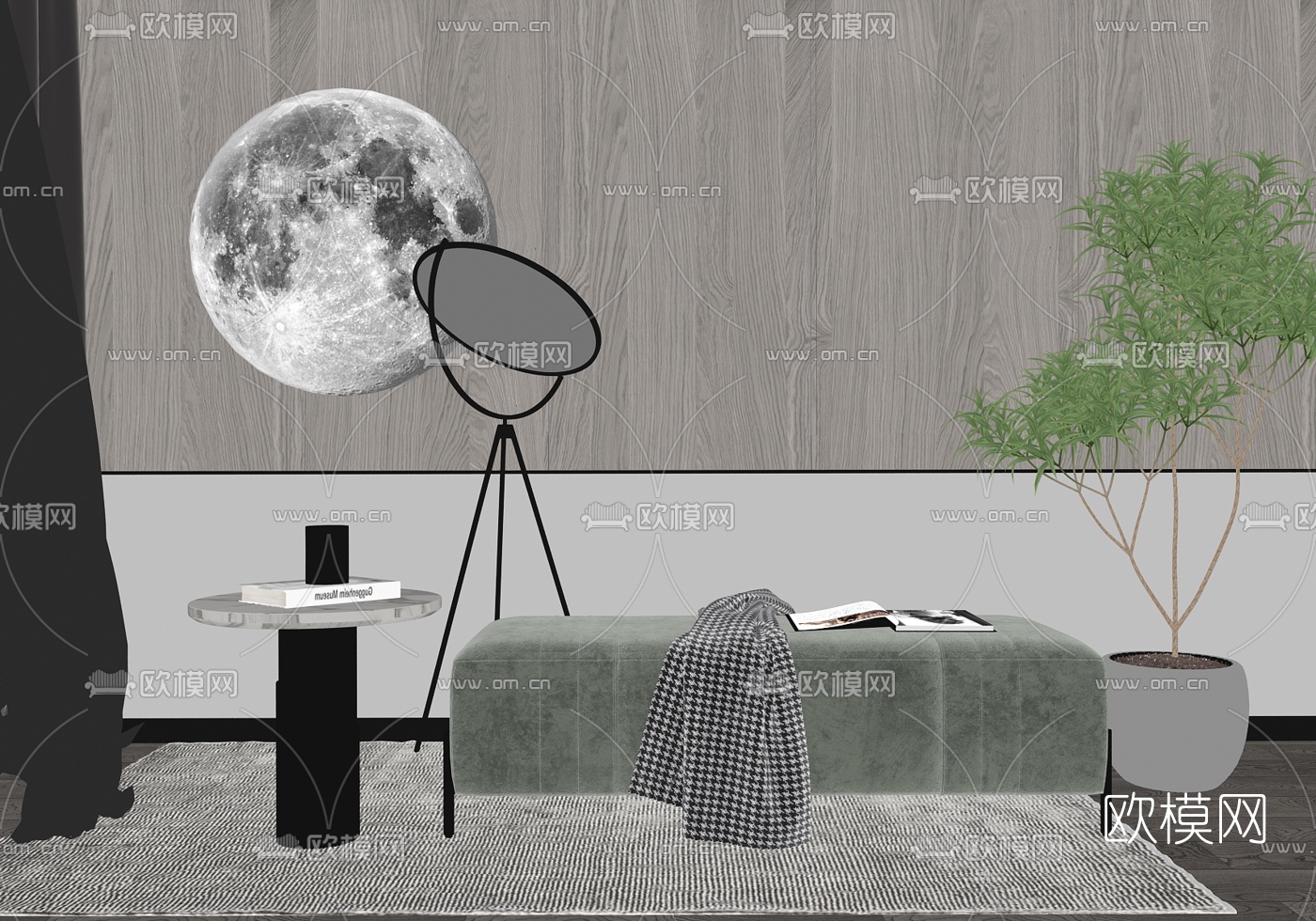 现代轻奢沙发凳su模型下载（渲染图2）