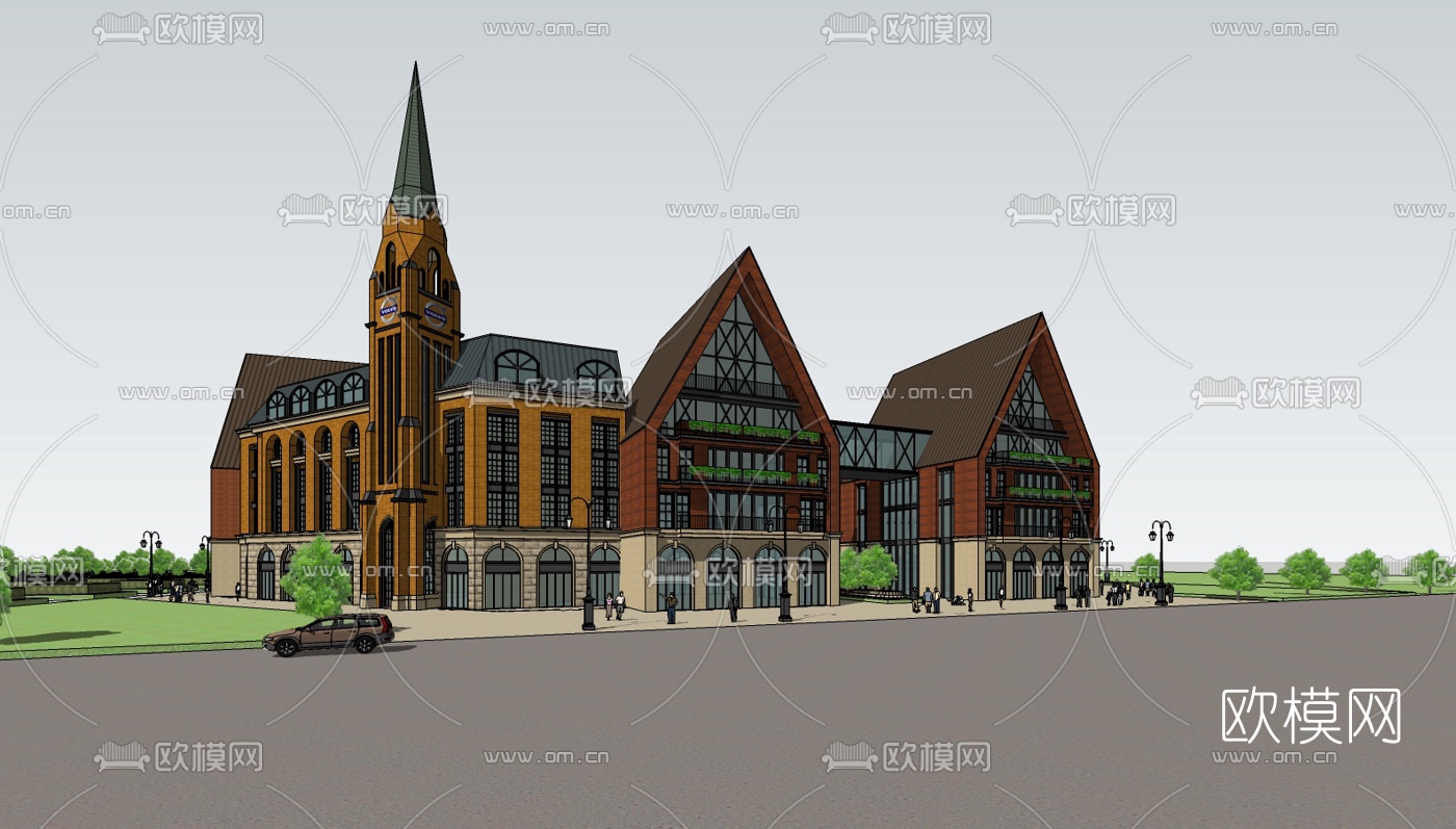 欧式商业街su模型下载（渲染图6）