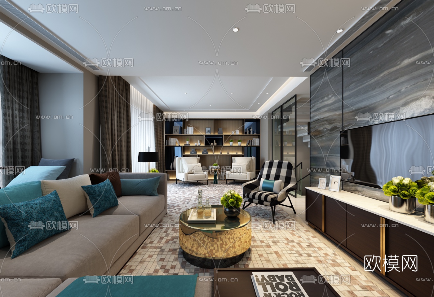 李益中现代客厅3D模型