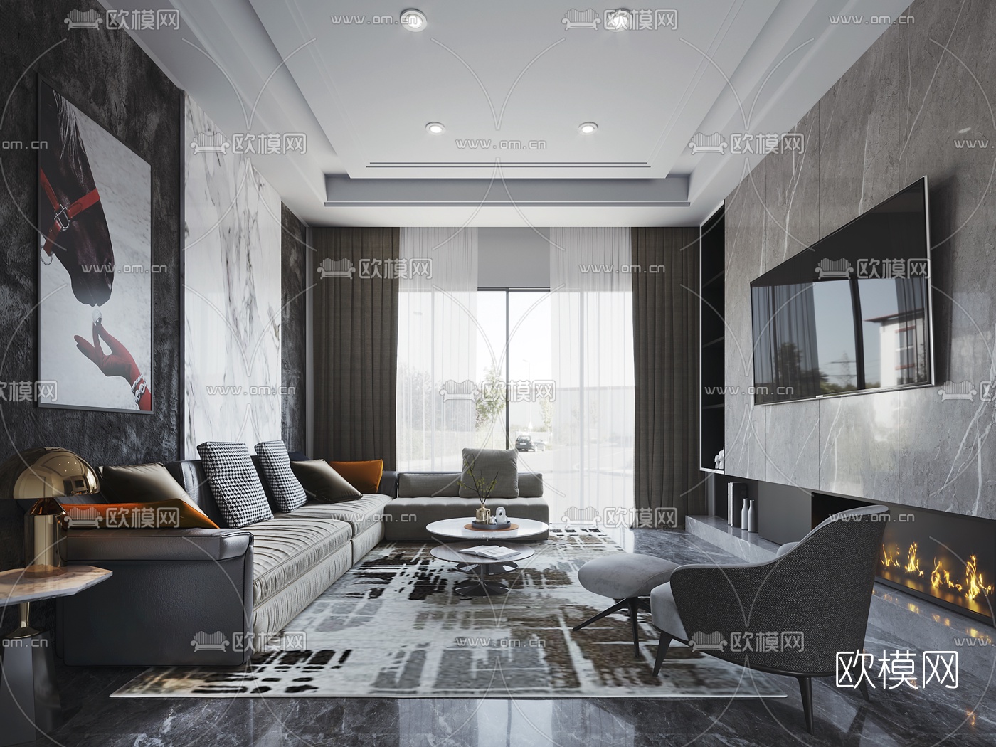 后现代客厅餐厅3d模型