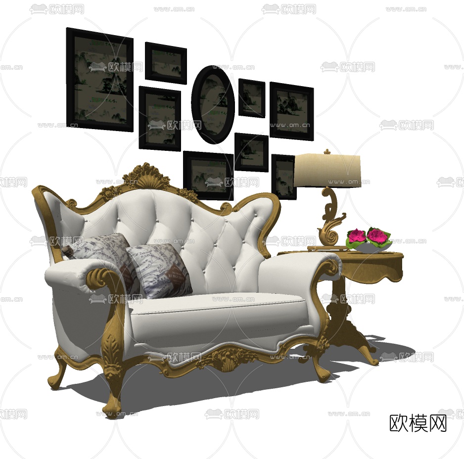法式皮革单人沙发免费su模型下载