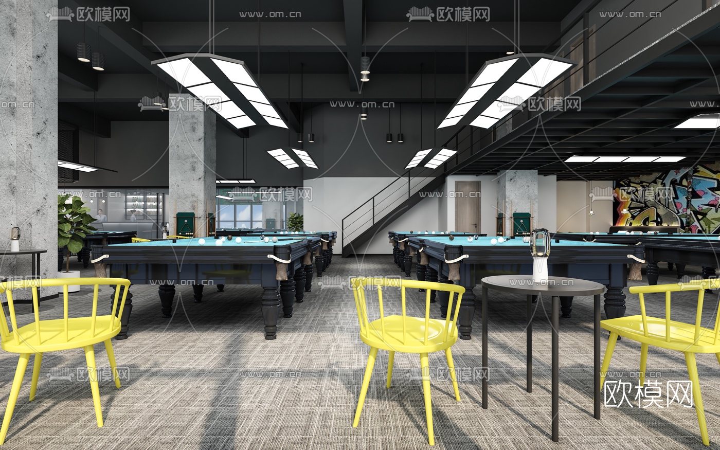 工业风台球室3d模型