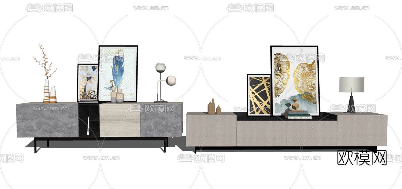 现代电视柜组合su模型下载