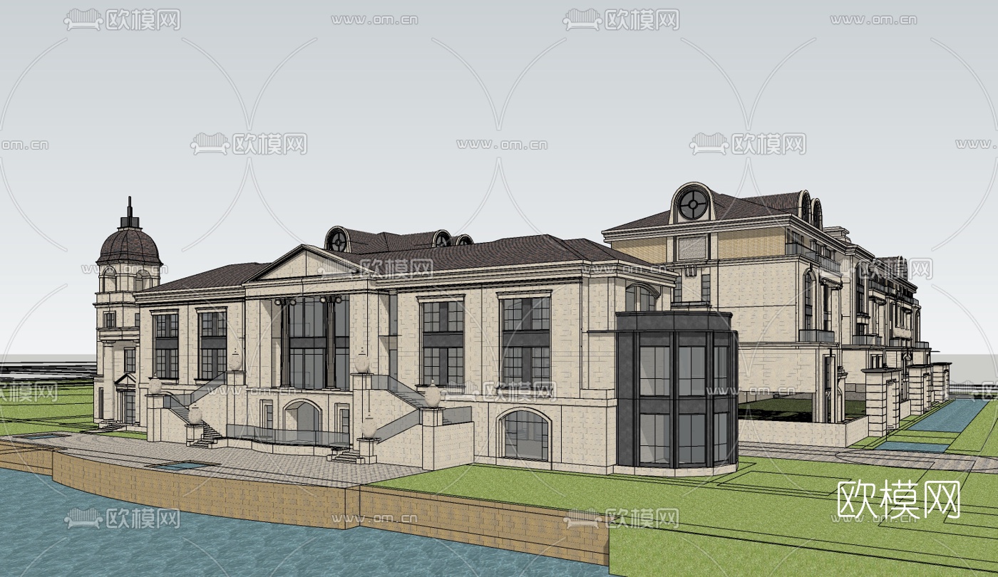 欧式连排别墅免费su模型下载（渲染图2）