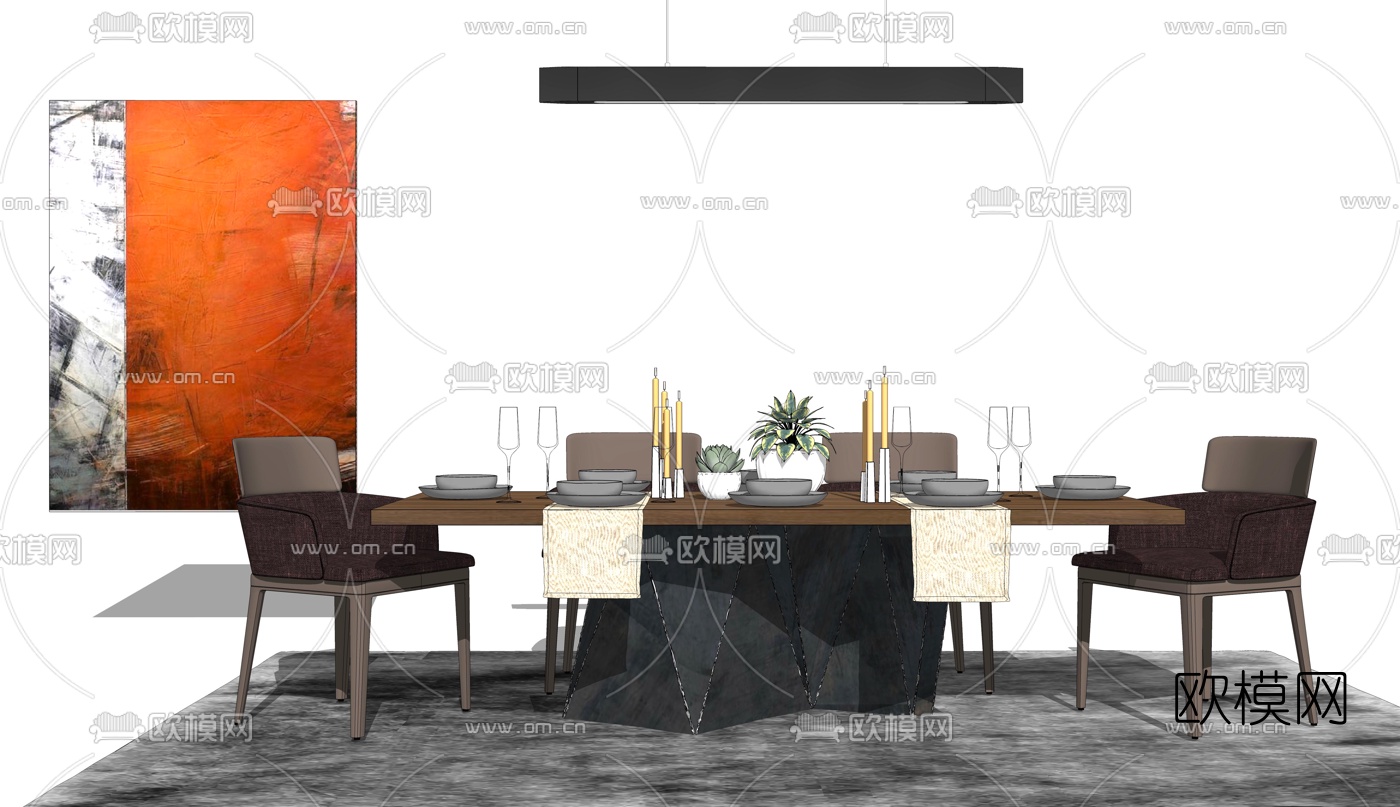 现代轻奢餐桌椅组合su模型下载