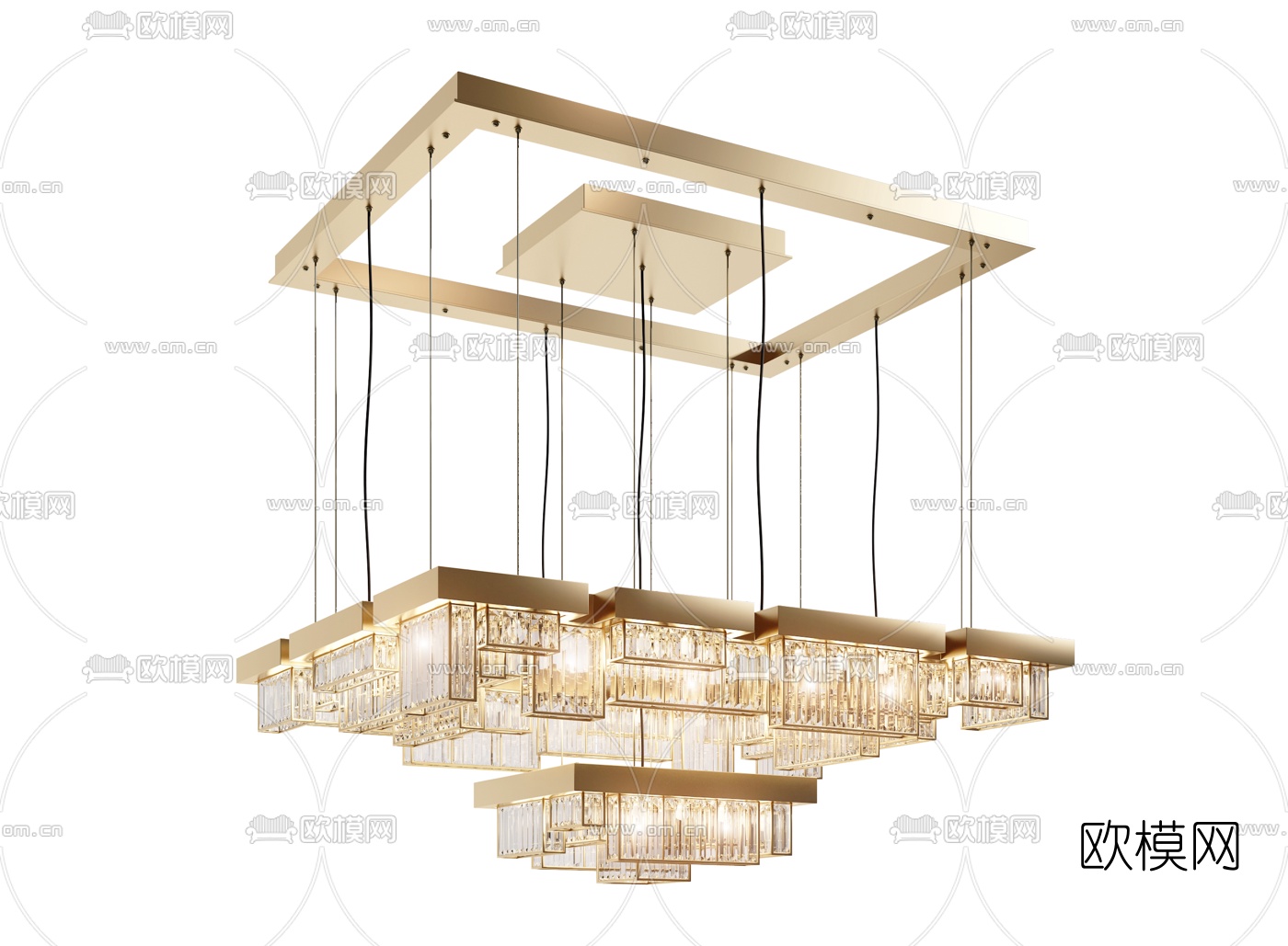 现代金属水晶吊灯3d模型下载（渲染图2）