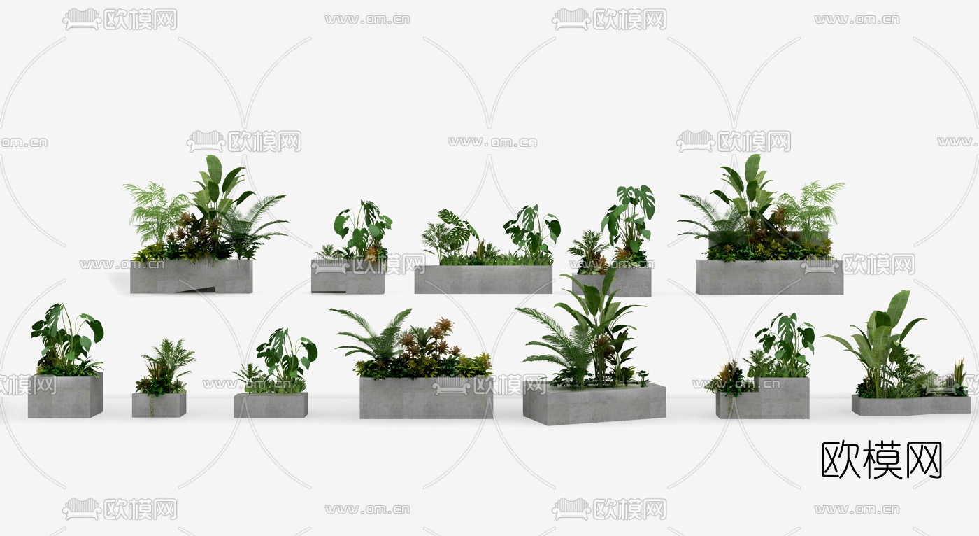 现代绿化池盆栽3d模型下载（渲染图1）