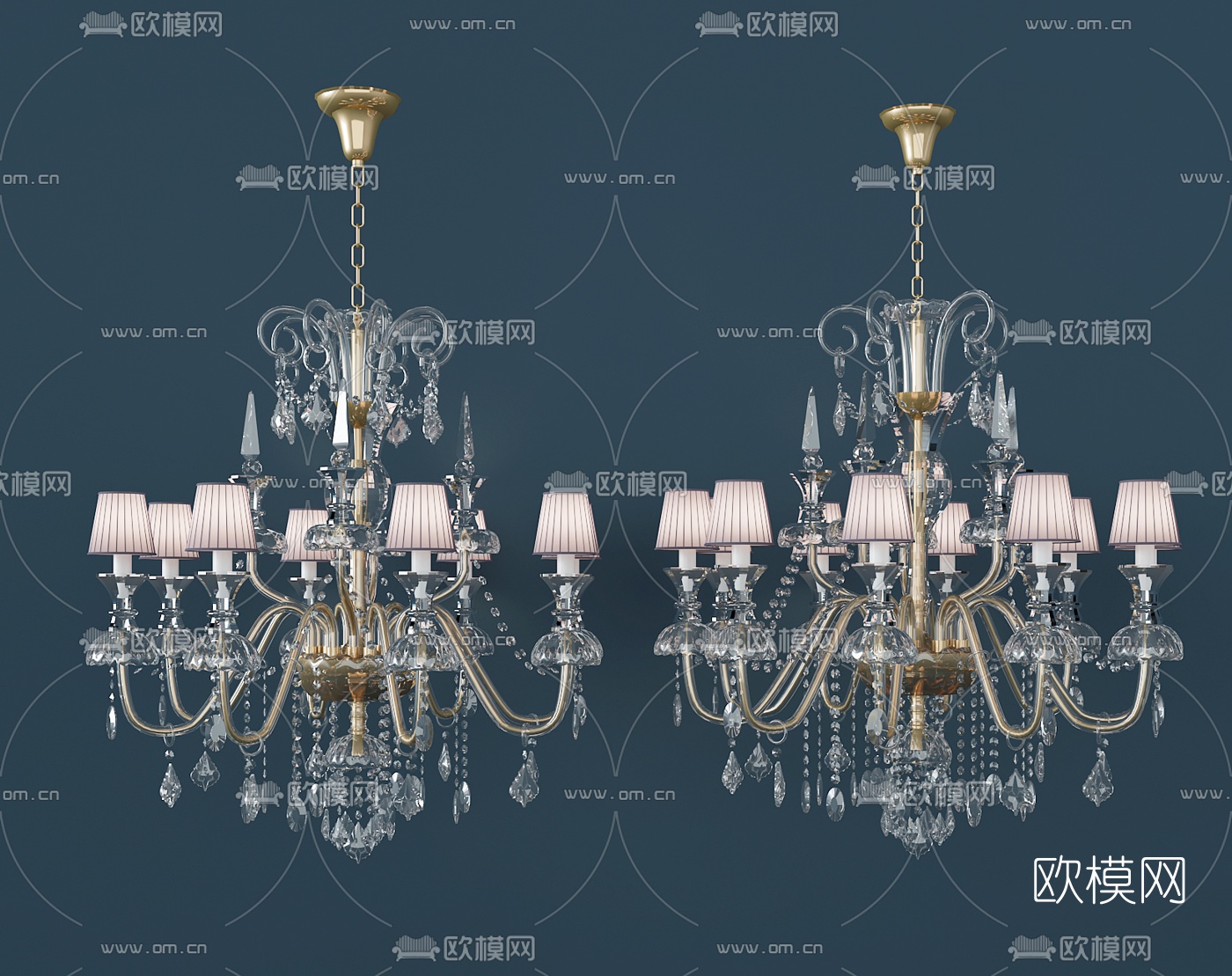 欧式金属水晶吊灯3d模型下载