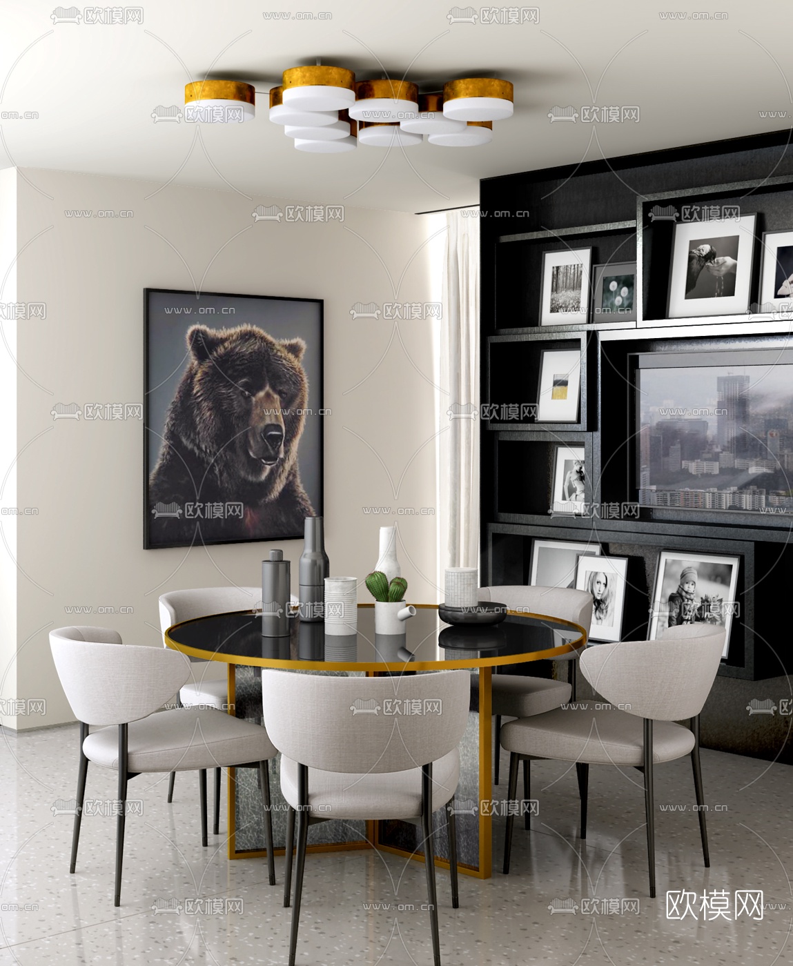 Jamie Bush设计 现代餐桌椅3d模型下载（渲染图1）