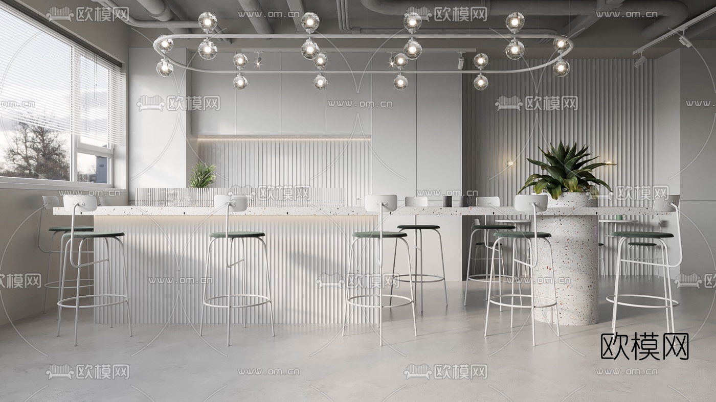 现代办公室茶水间休息区3d模型
