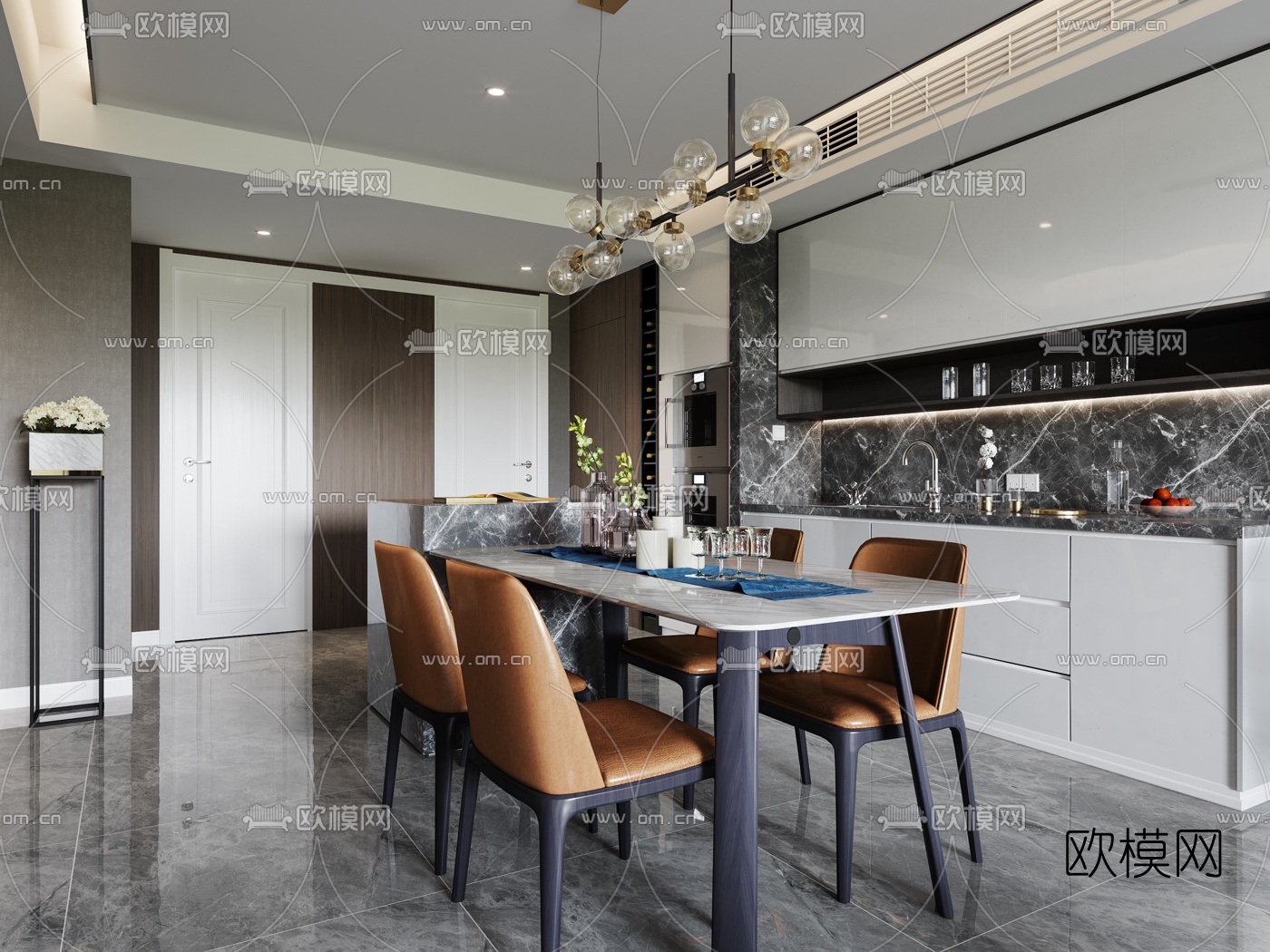 力设计新作现代客厅餐厅3d模型下载（渲染图4）