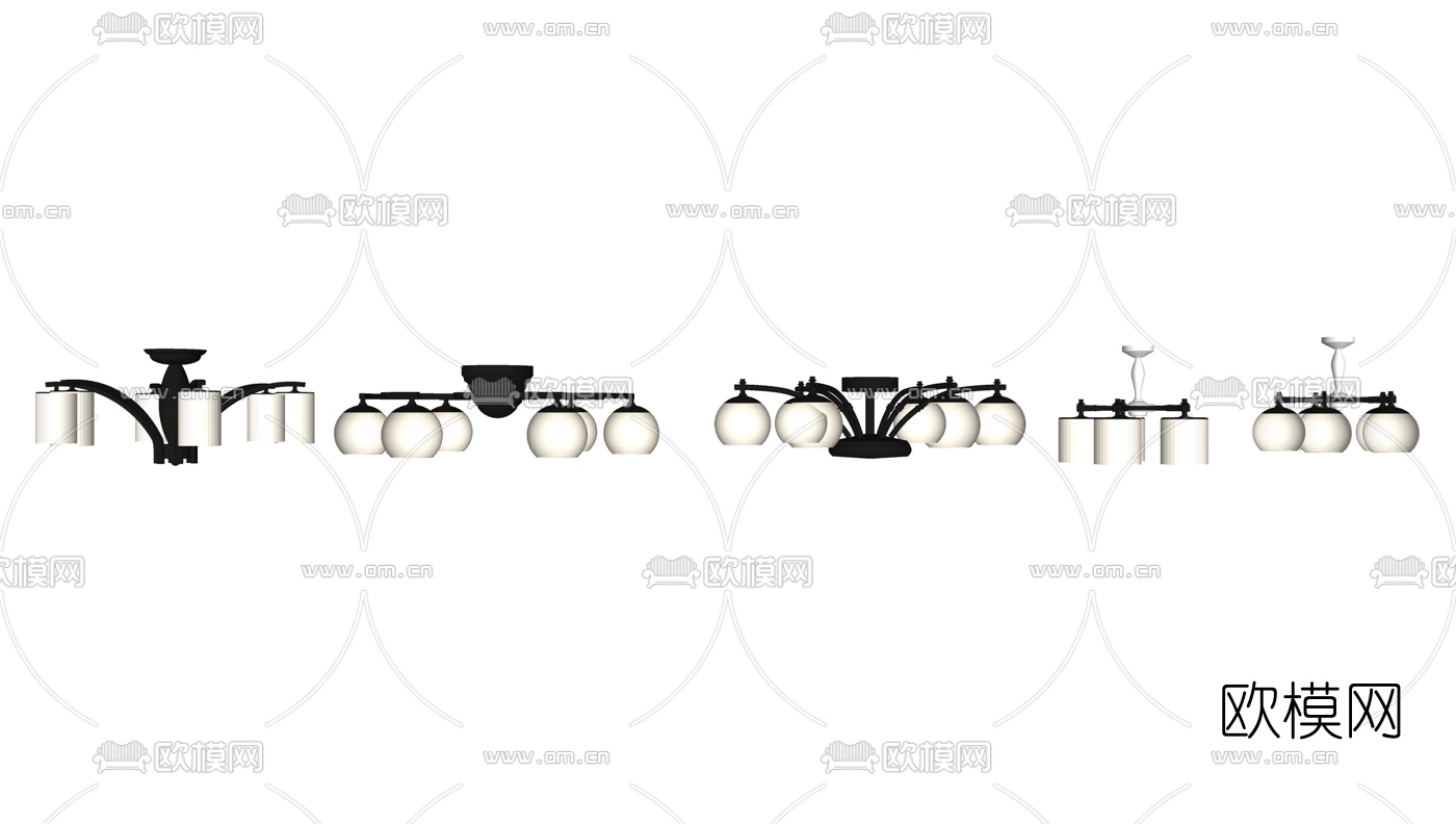 美式金属吸顶灯组合su模型下载（渲染图1）