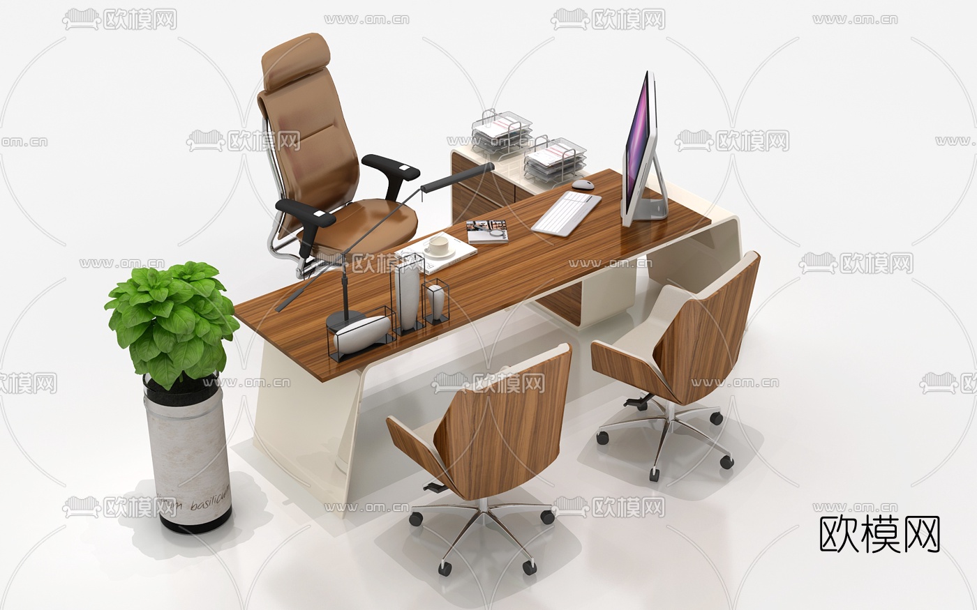 现代简约班台办公桌椅组合3d模型