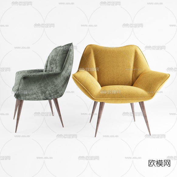 北欧绒布单椅3d模型下载(渲染图2)