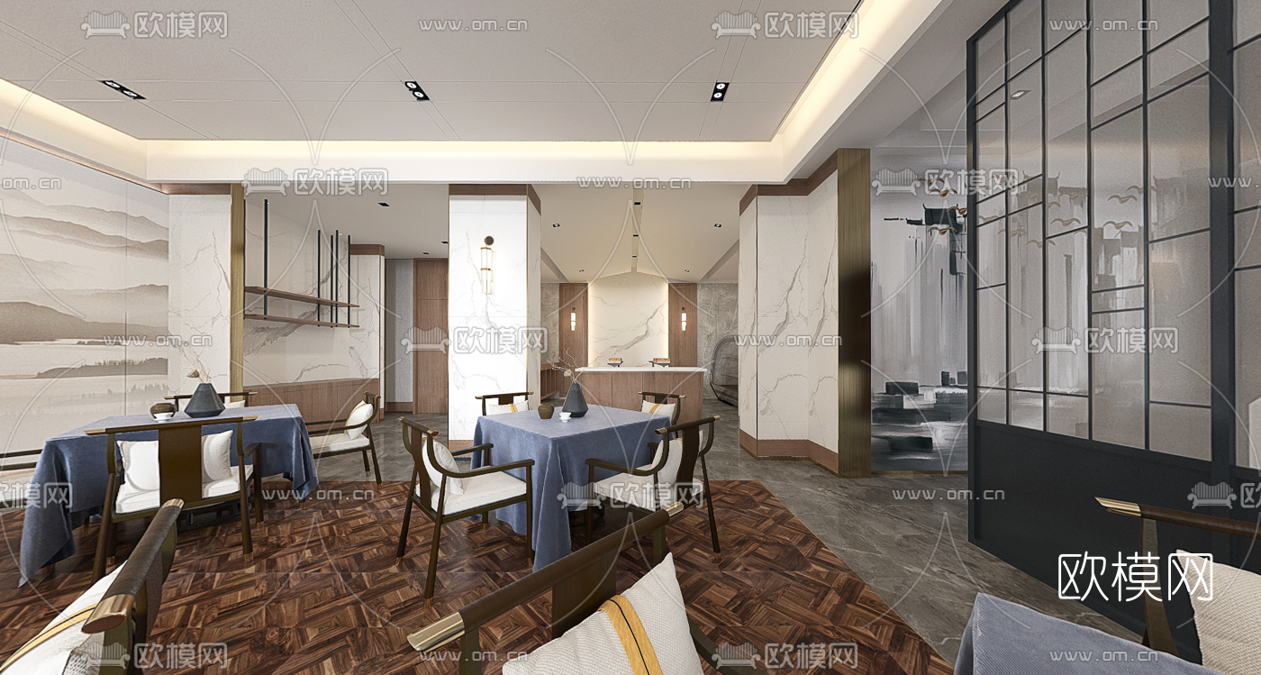 新中式茶餐厅全景3d模型