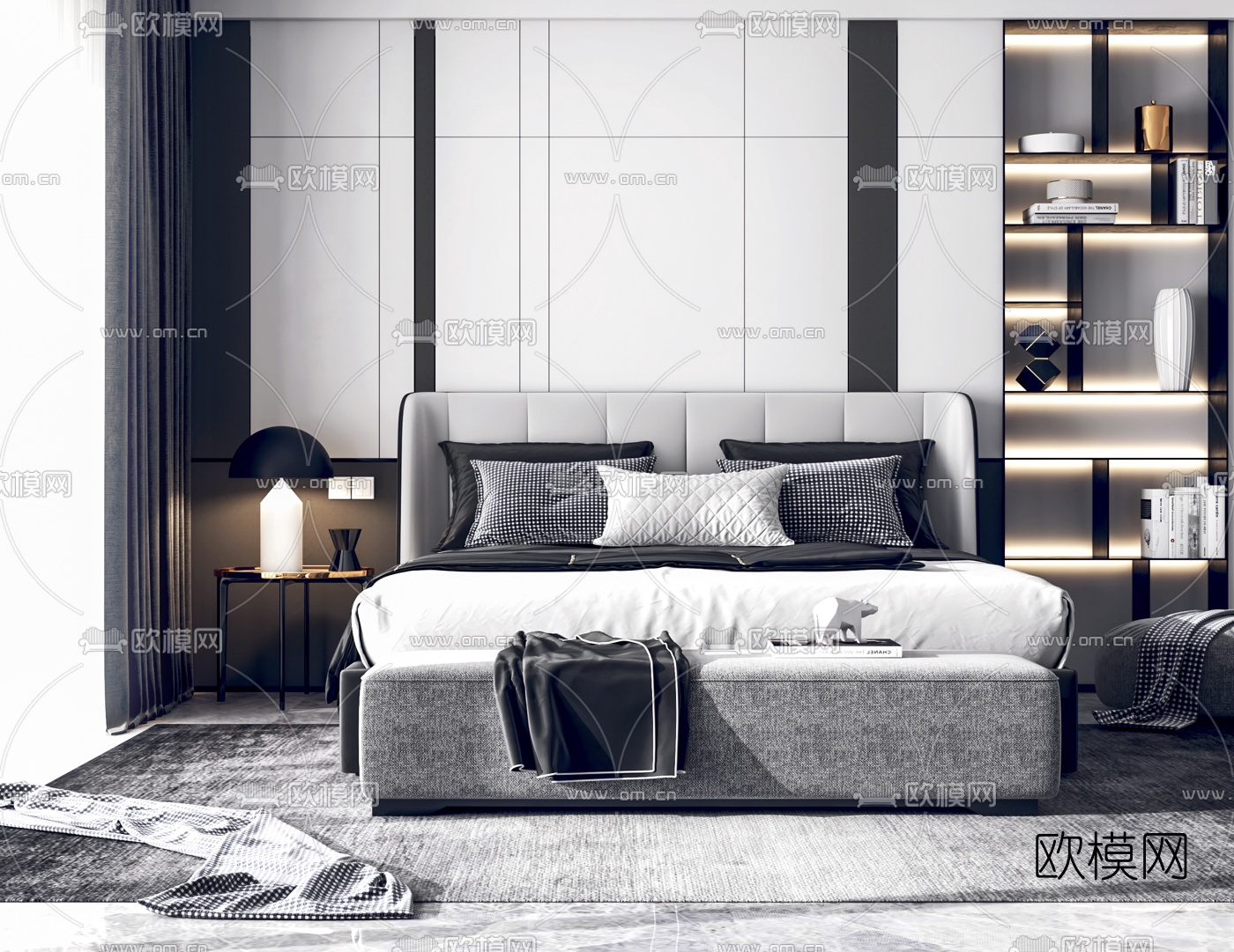 现代高级灰双人床3d模型下载