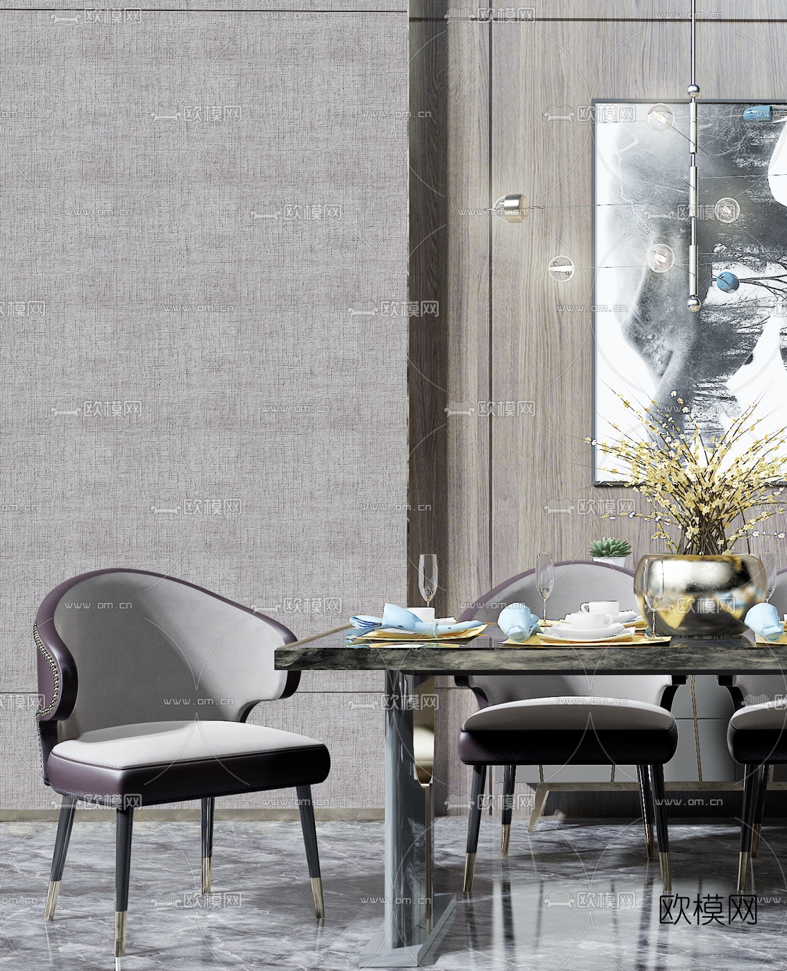 现代轻奢餐桌椅3d模型下载（渲染图3）