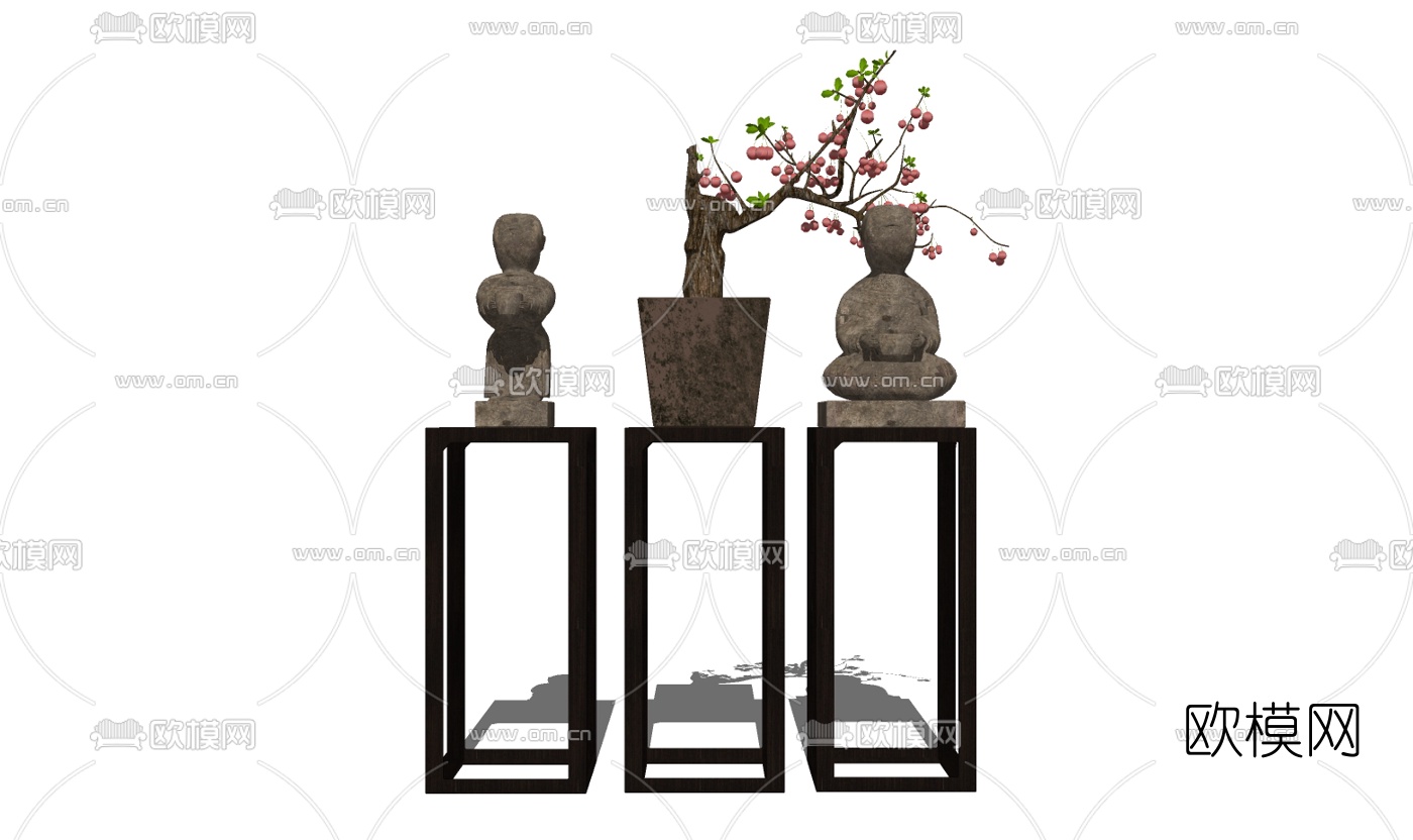 中式花架装饰架免费su模型下载