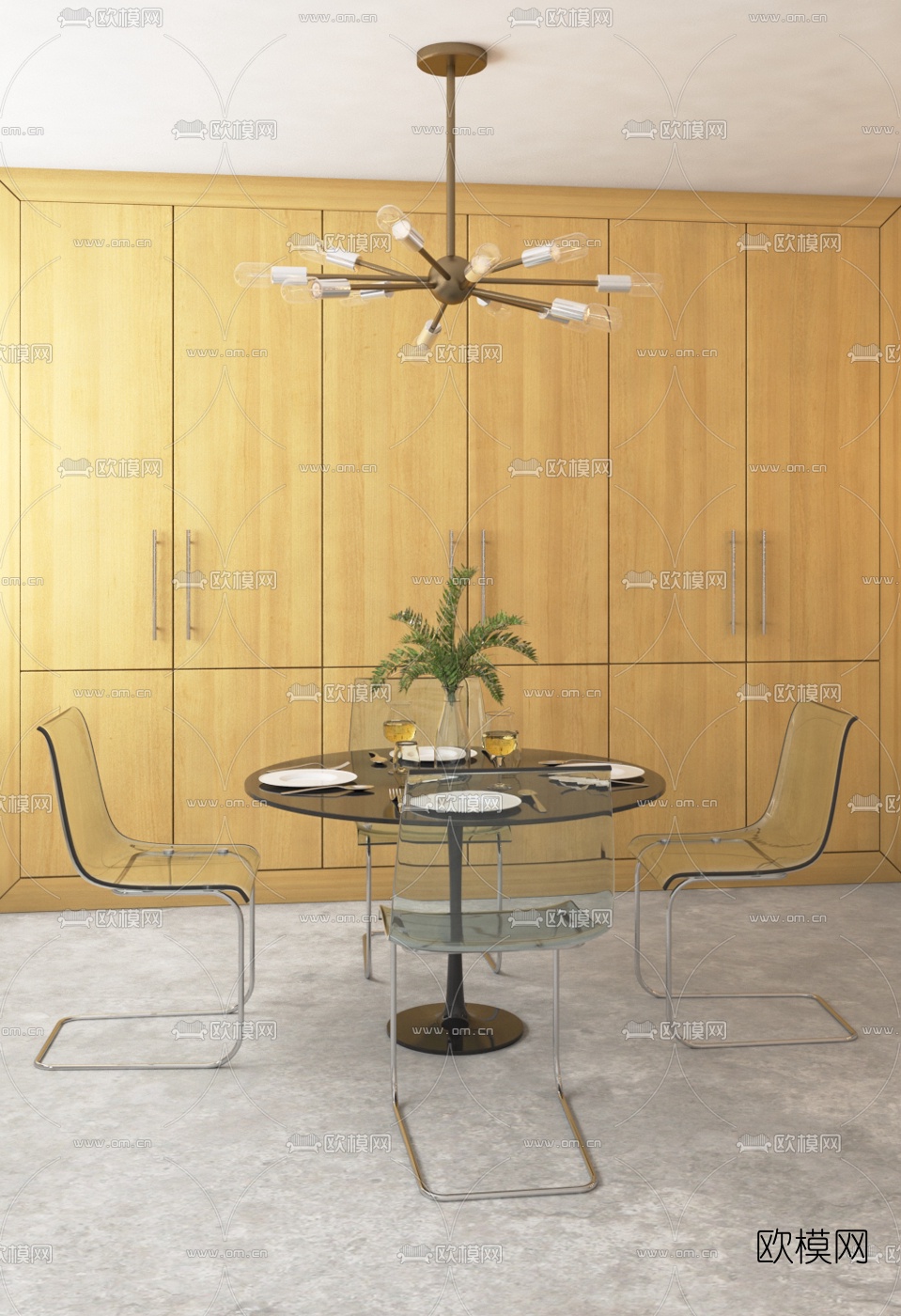 现代玻璃餐桌椅3d模型